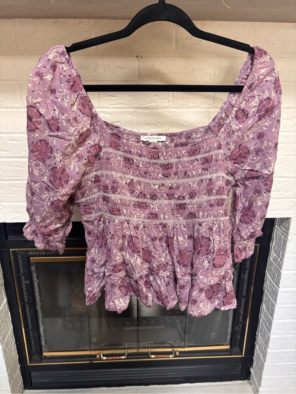 American Eagle Outfitters Lavender Floral Smocked Peplum Blouse